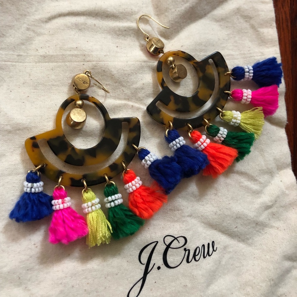 J.Crew Tortoiseshell Tassel Earrings RARE - Picture 2 of 2